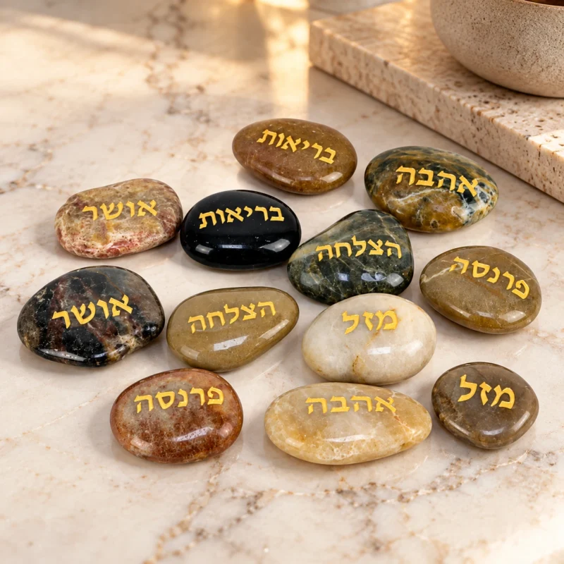 סט 12 אבני נוי לגינה חלוקי נחל - פרחי תבור